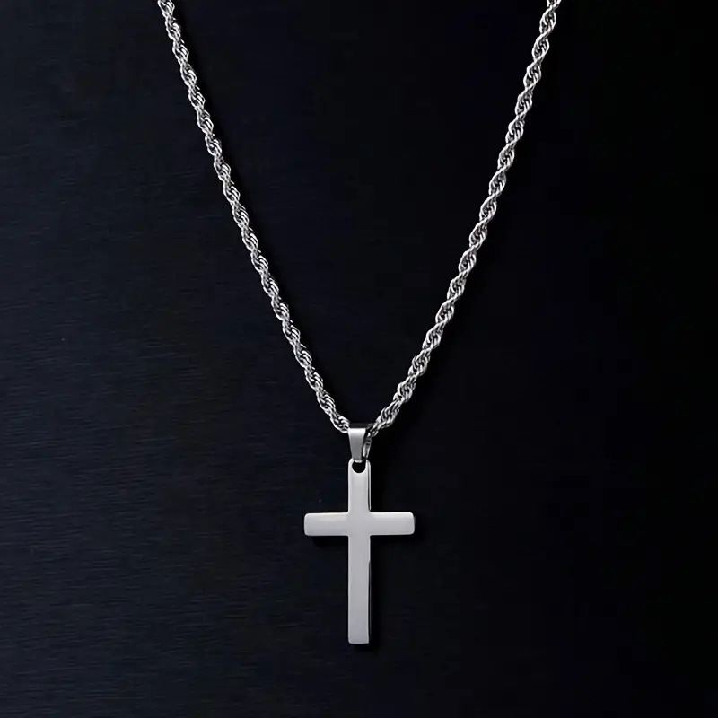 1pc New Twisted Rope Hip Hop Cross Pendant Necklace, 18K Gold-Plated Stainless Steel