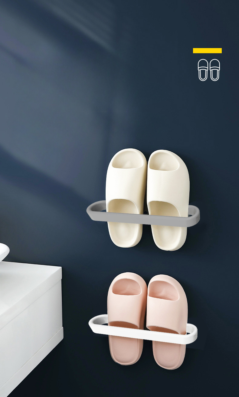 1pc bathroom slipper rack perforation   mounted bathroom wall toilet storage rack single and double shoes shoe rack details 0