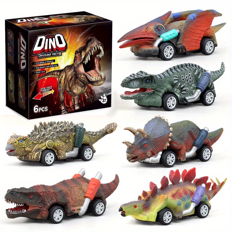 Image of 6pcs Interactive Dinosaur Slewing Toy Car Set, Non-battery Abs Plastic Manual Vehicle Game Set Over 3 Years, Ideal For Halloween/christmas Gifts, Easter Gifts For Kids
