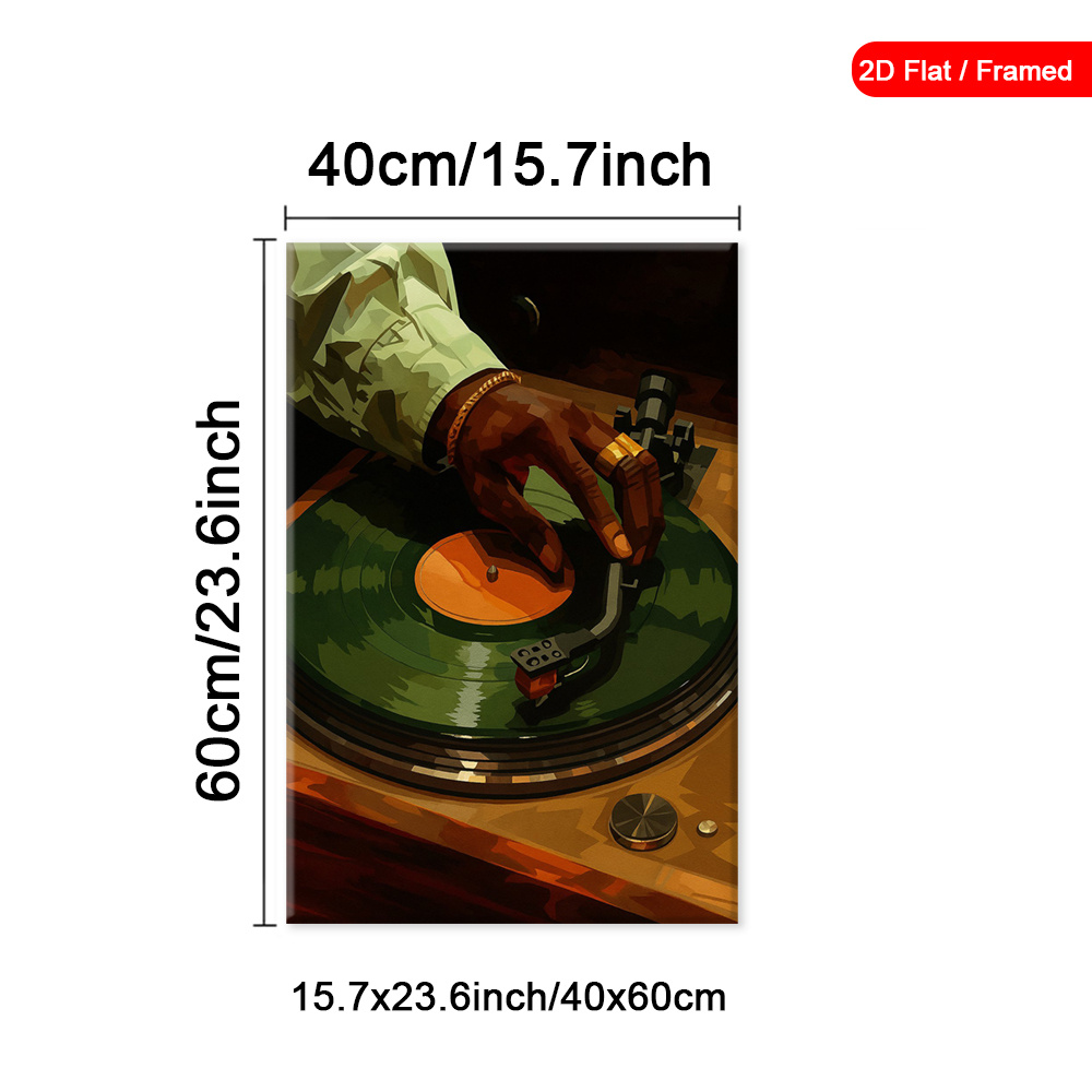 TEMU 2d Flat, 2d Flat, 1pc Framed Retro Dj Canvas Artwork, Prints For Vinyl Enthusiasts, The Music Vibe, Posters Featuring Turntable Designs,