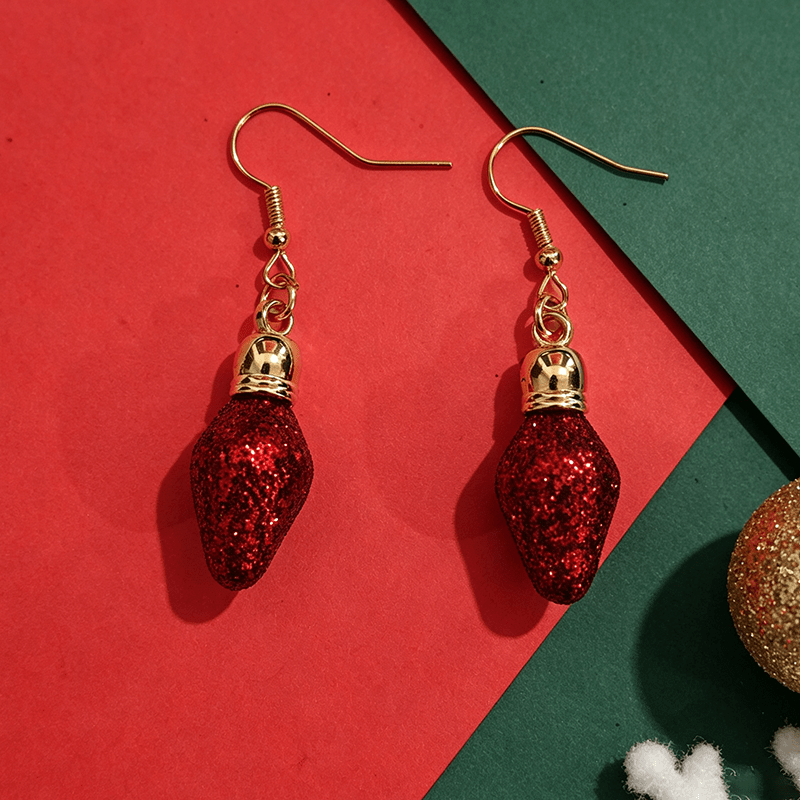 Bling Bling Sequined Red Bulb Drop Earrings for Christmas