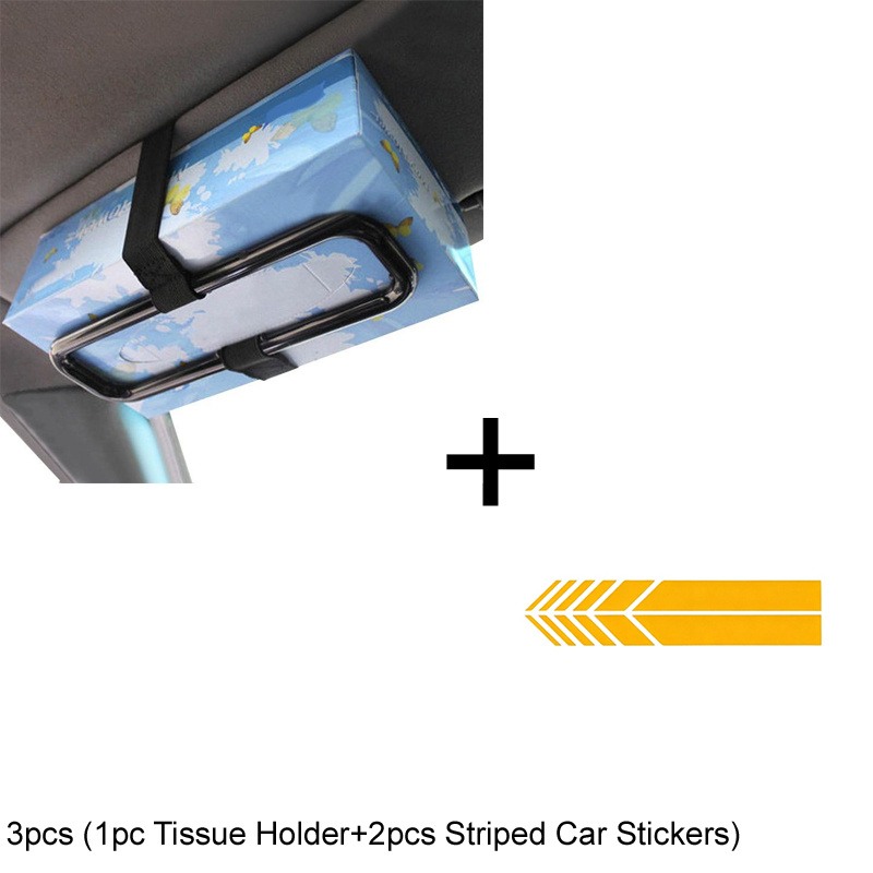 TEMU 3pcs (1pc Tissue Holder And 2pcs Striped Car Stickers) Universal Car Tissue Holder: Keep Your Napkins And Paper Towels Mounted To Your Sun Visor