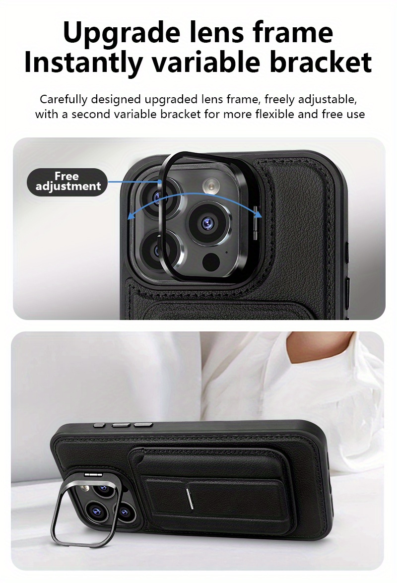 Phone Case: for iPhone 16 New Genuine Leather Card Slot Wallet Case with Stand, Magnetic Closure, Stylish Business Design for 16 Pro Max, Comfortable Feel, High-Quality Texture, Lightweight, Practical, Durable, Portable, with Lens Frame Stand