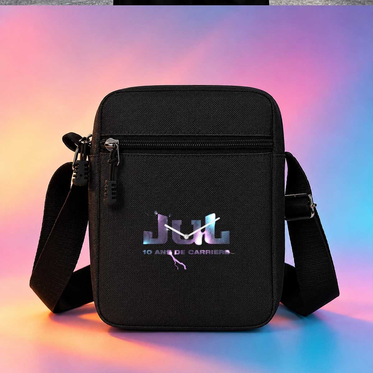 TEMU 1 pièce Sacoche bandoulière tendance à dégradé violet et bleu avec imprimé horloge JUL, sac à bandoulière décontracté à sangle réglable, sac à