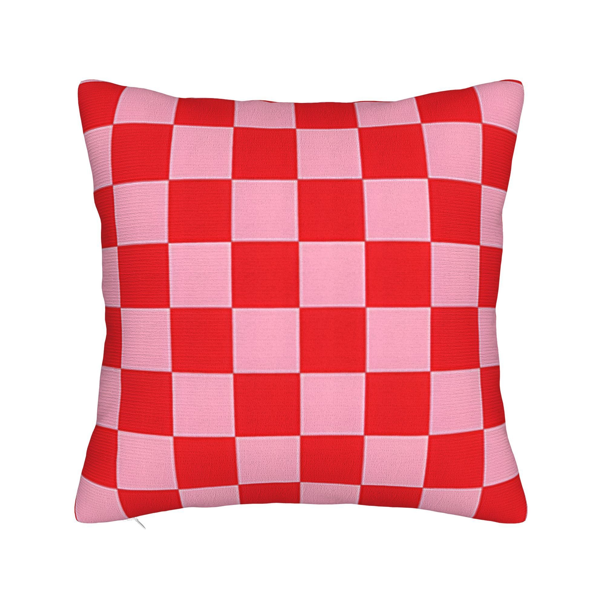 

1pc Style Checkered Pink And Red Pillow Cover, 100% Polyester, Machine Washable, Zipper Closure, Decorative Throw For Sofa, Bedroom, Office, Car, Farmhouse - No Insert, Modern, Without Pillow Cores