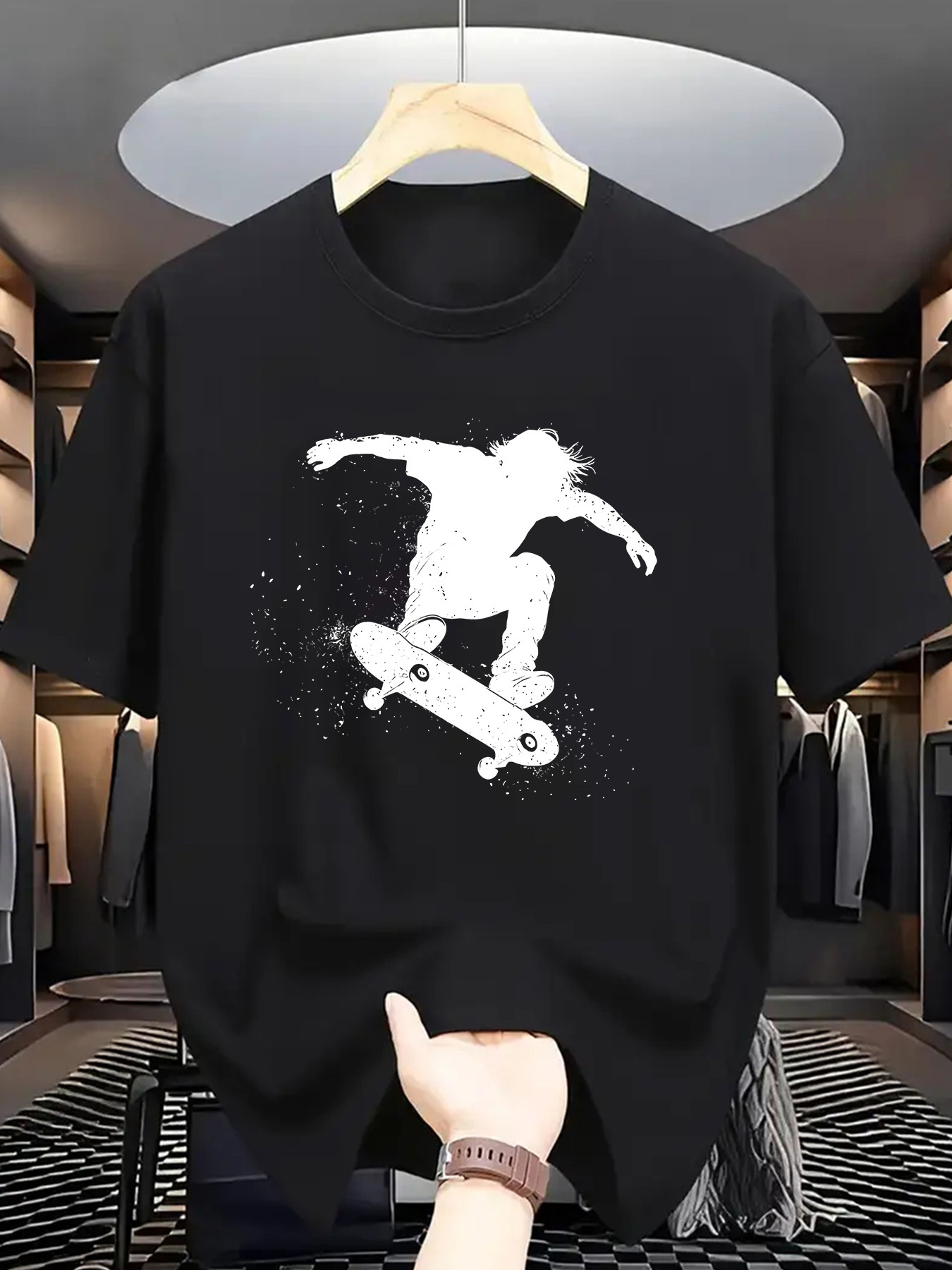 Camiseta casual para hombre con estampado de skate, diseño con cuello y  diseño de para ropa de skate pa