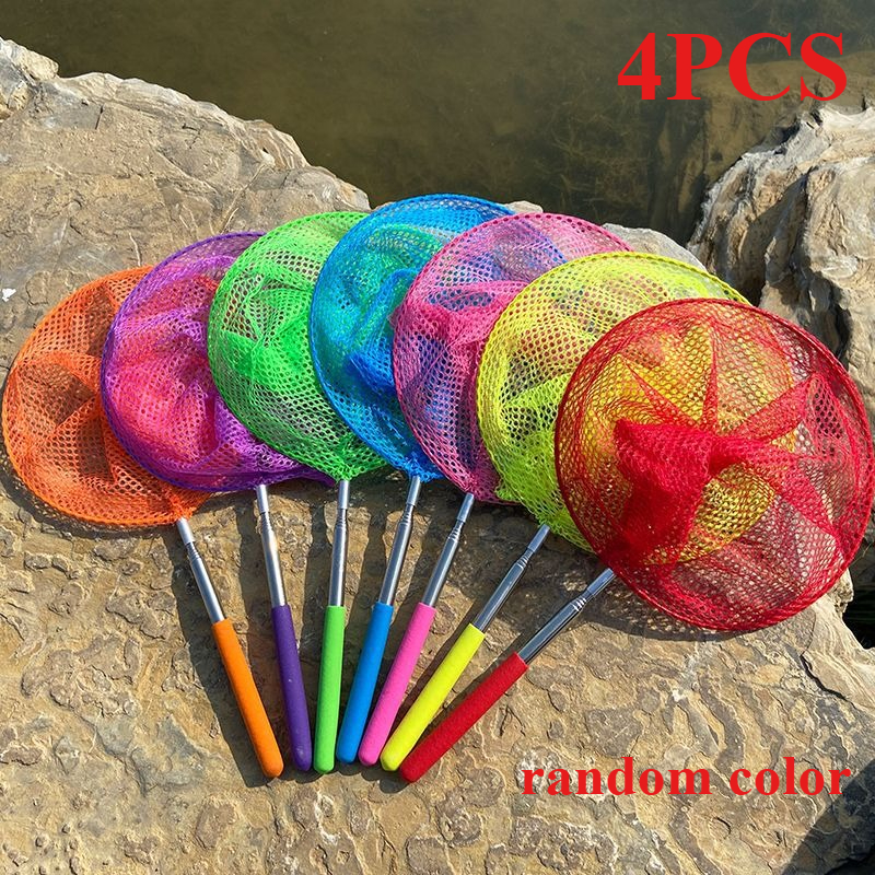 Image of 4pcs Retractable Fish Catching Net (random Color): Colorful And Insect Catching Nets With Extendable Handles - Suitable For Home Fish Tanks, Beach Trips, Camping, And Outdoor Nature Exploration
