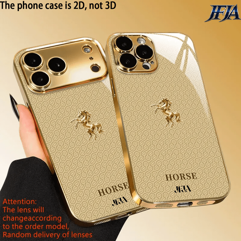 item picture phone case 1pc random 2d flat   brown diamond pattern electroplated golden tempered glass phone case suitable for iphone x 11 12 13   17 18     offering anti drop