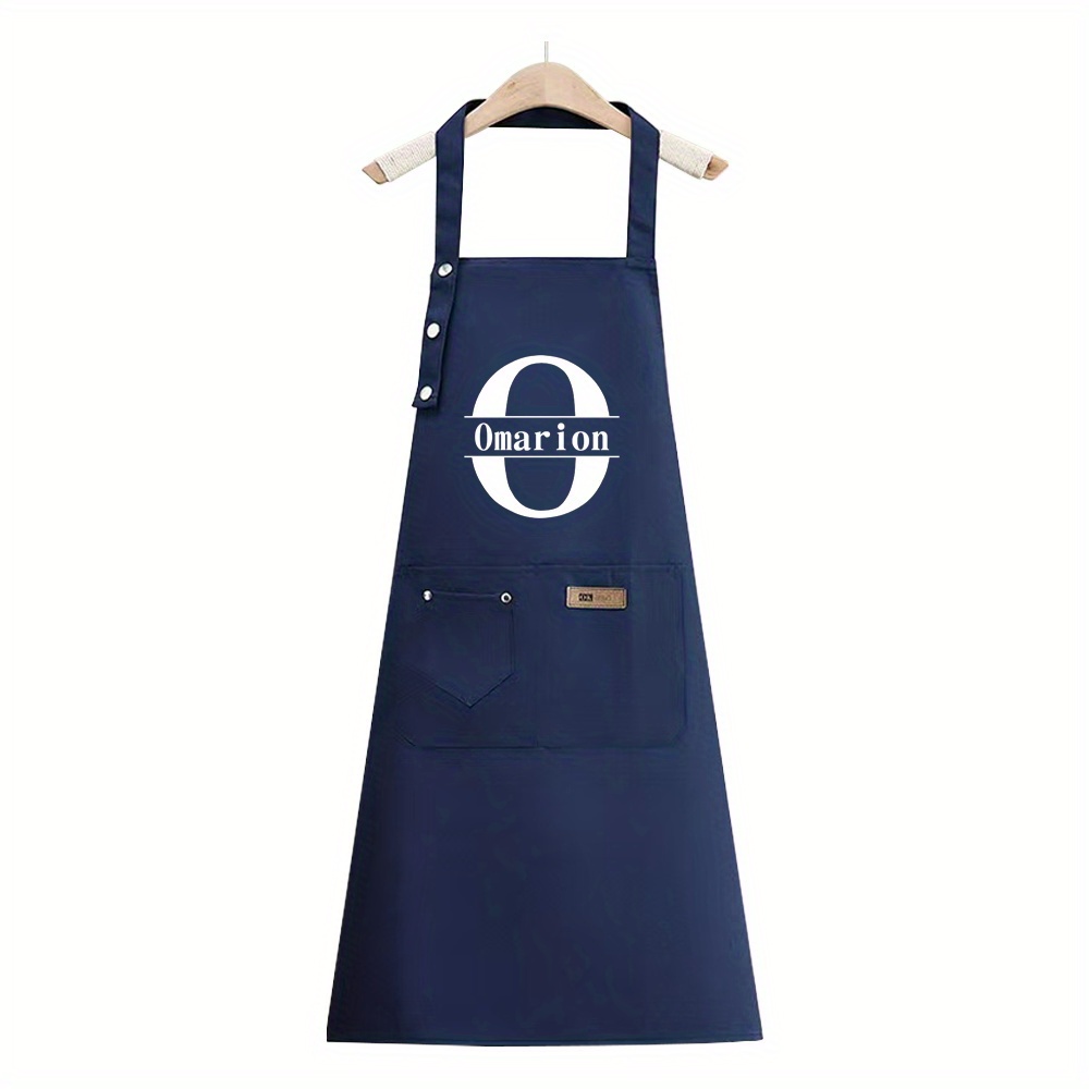 TEMU Customizable Apron With Name - Durable, Comfortable Unisex Kitchen Workwear, Easy To Care For, Practical Design With Pockets And Adjustable