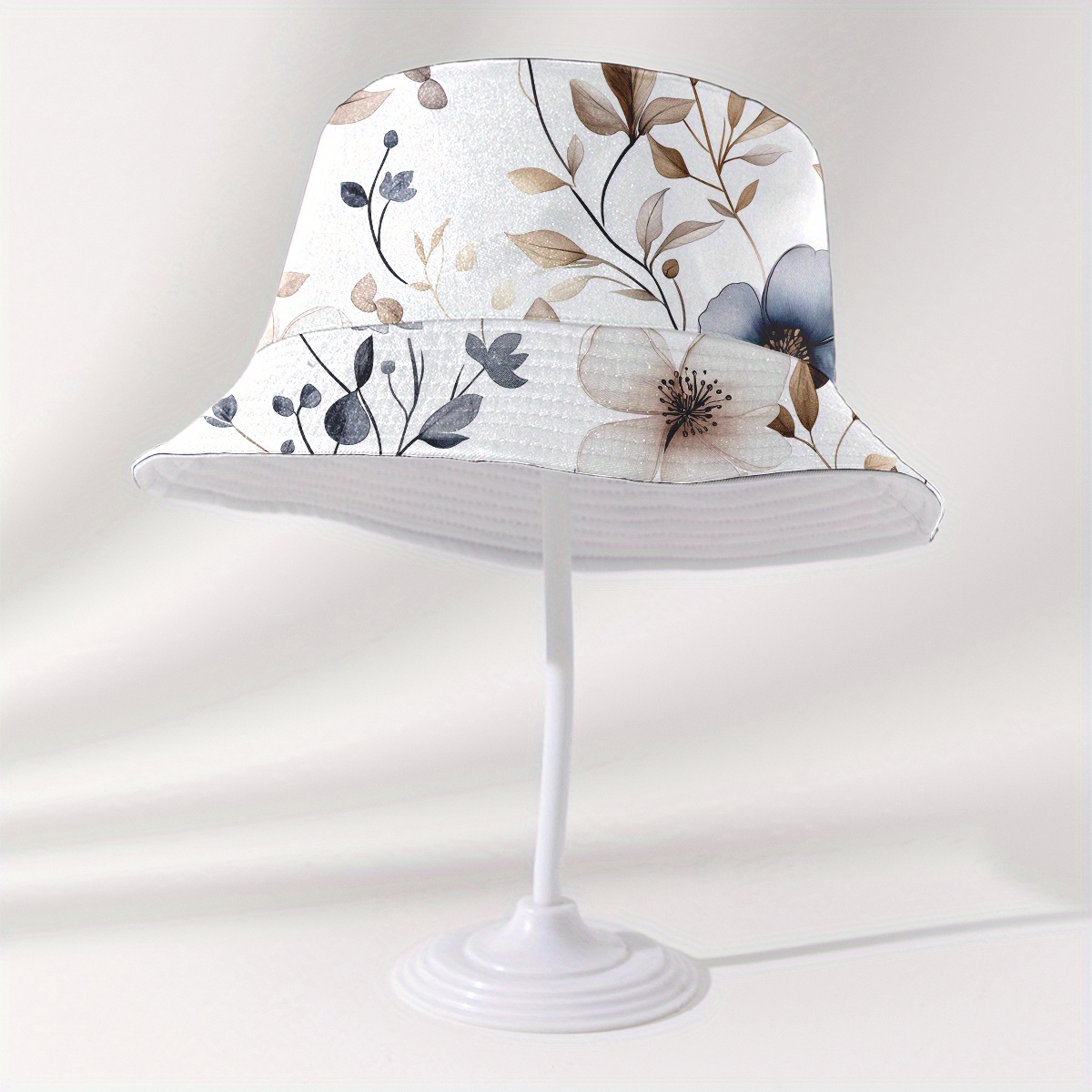 E-shop 1 Stück Vollbedruckte, doppelseitige Fischerhut, Fischerhut mit floralen, Blatt- und Astmustern, modischer Unisex-Fischermütze für den Sommer,