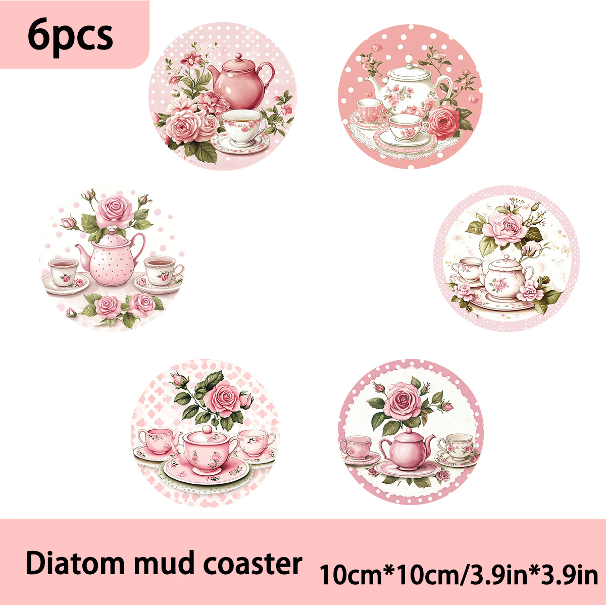 TEMU 6 2d Wooden Coasters Featuring Afternoon Tea And Floral Patterns, Suitable For Home Decor, Cafes, Afternoon Tea, Restaurant Decoration, Themed