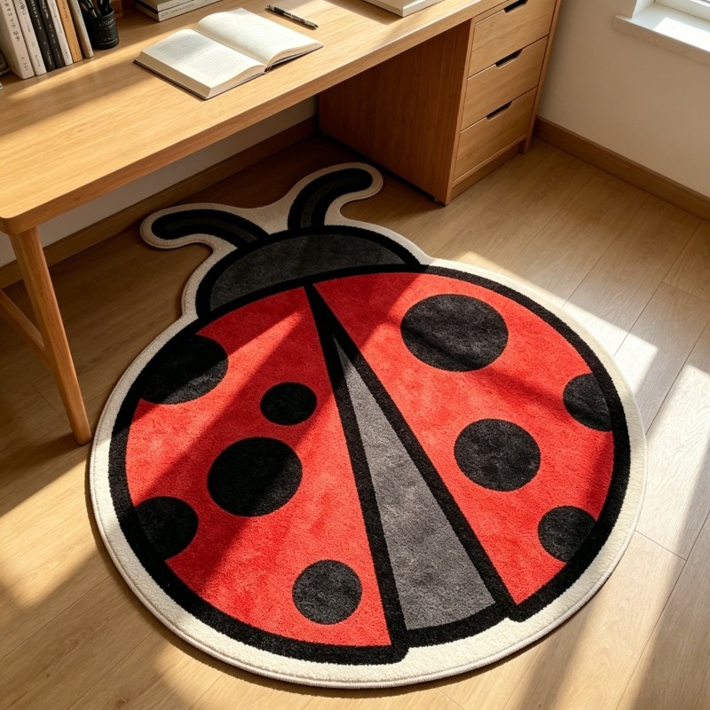 TEMU 1pc Ladybug Pop Suitable For Bedroom, Rug, Room Decor - Soft Imitation Cashmere Fluffy Machine Washable Small With Ladybug, Irregular Shape Rug
