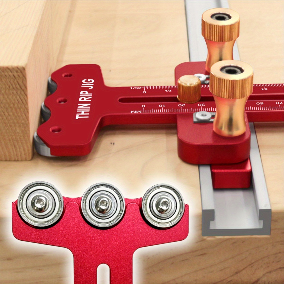 3 pulley thin rip table saw jig aluminum precision guide with imperial metric scales for 19 30 t slots 3 8 x3 4 u slots adjustable clamp   2 for repetitive narrow strip cuts durable construction