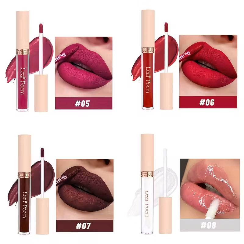 ensemble de 8 rouges à lèvres mats - waterproof, non collant, , brillant à lèvres en de , rose, violet et rouge avec squalane végétal Détails du produit 2