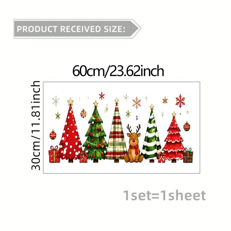 TEMU 1pc 2d Flat Pattern, Christmas Window Stickers Glass Static Cling Stickers, Window Decals, Glass Murals, Window Stickers Christmas Tree Reindeer