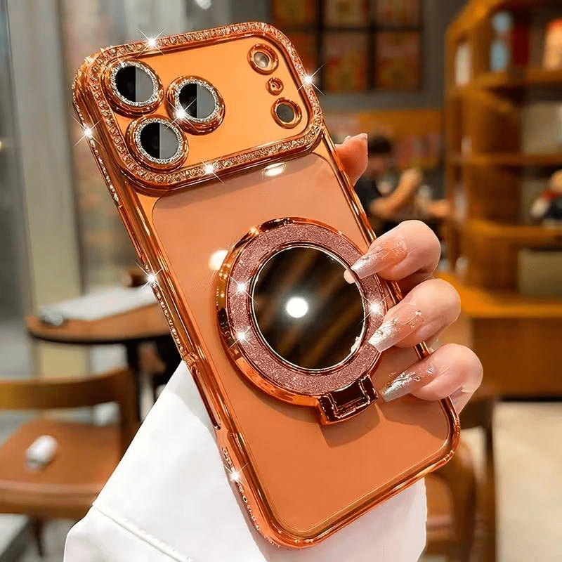 TEMU Phone Case: Luxury Glitter Creative Makeup Mirror Stand Protective Case, Suitable For Iphone 18/17/16/15/14/13/12/11 Pro Max/air, Drop-proof