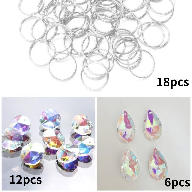 TEMU 36pcs Set (6 Beads And 12 Octagonal Beads And 18 Connecting Rings) Ab Colored Octagonal Bead Glass Pendant, Suitable For Home Vacation