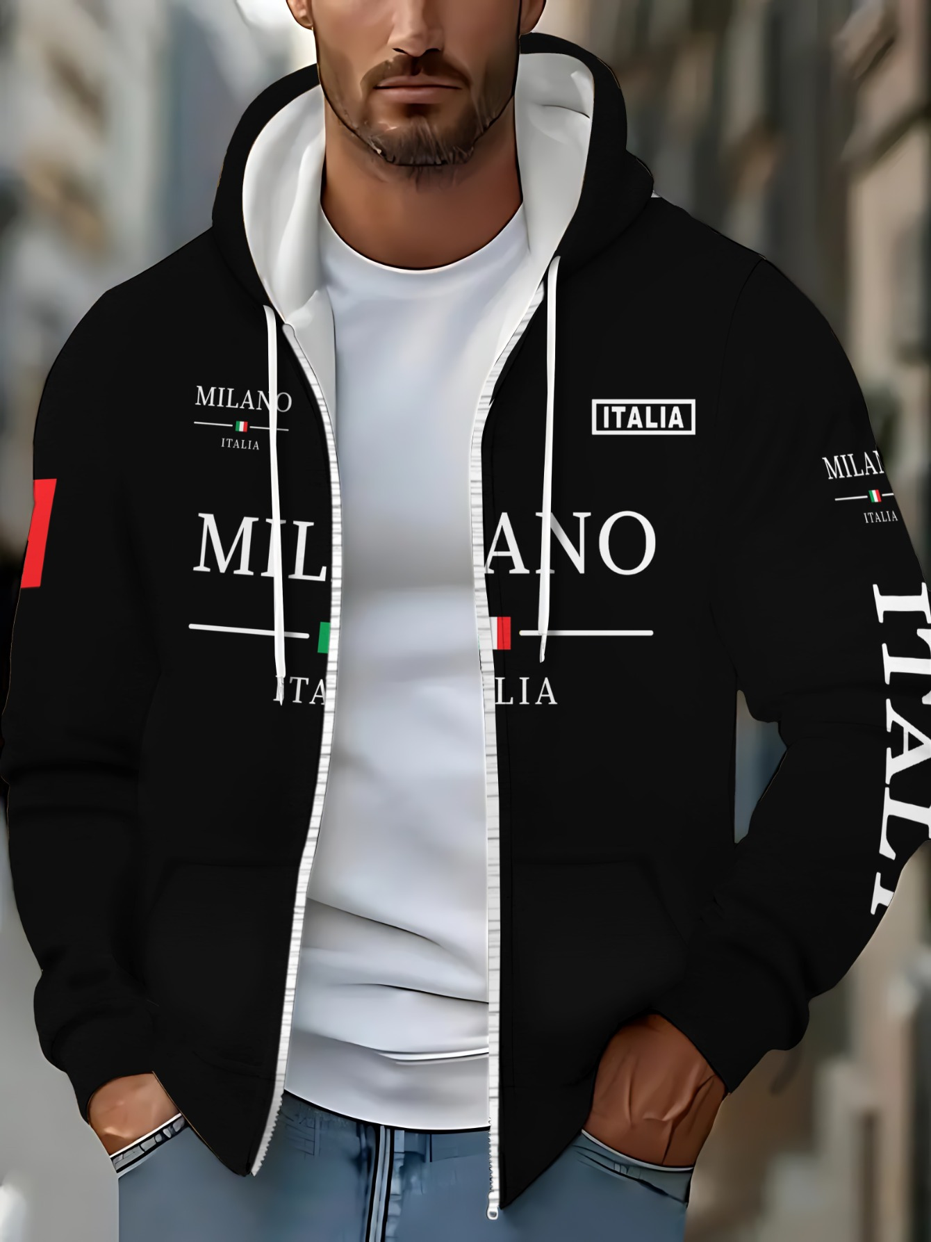 Hoodie for Living Room Wear | Black Color, Durable and Lightweight, Featuring Green Stripe Design on Sleeve, Ideal for Casual Home Use and Daily Activities, Comfortable Fit for Men and Women, Regular Fit, Zip Up Closure