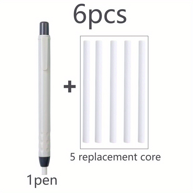 TEMU Model Non-slip Pen Body Pen Shape Press Type Pencil Eraser Set With 5 Replaceable Cores, For Sketching Painting Writing Erase Supplies Additions