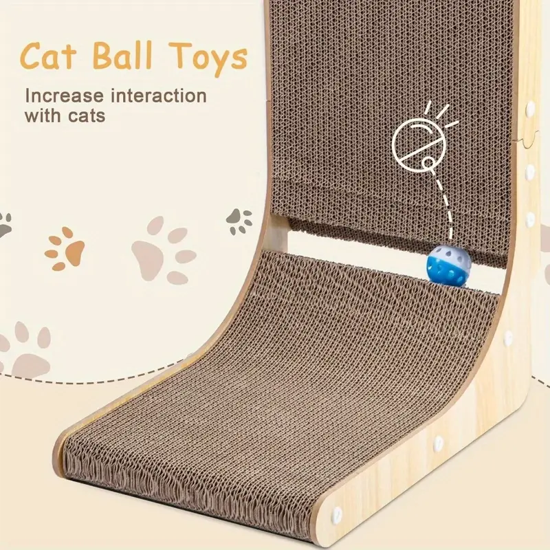 1pc whiskerwonders multi layered cat scratching board 68cm l shaped durable cardboard scratcher with interactive ball toy furniture protector scratch post for cats details 3