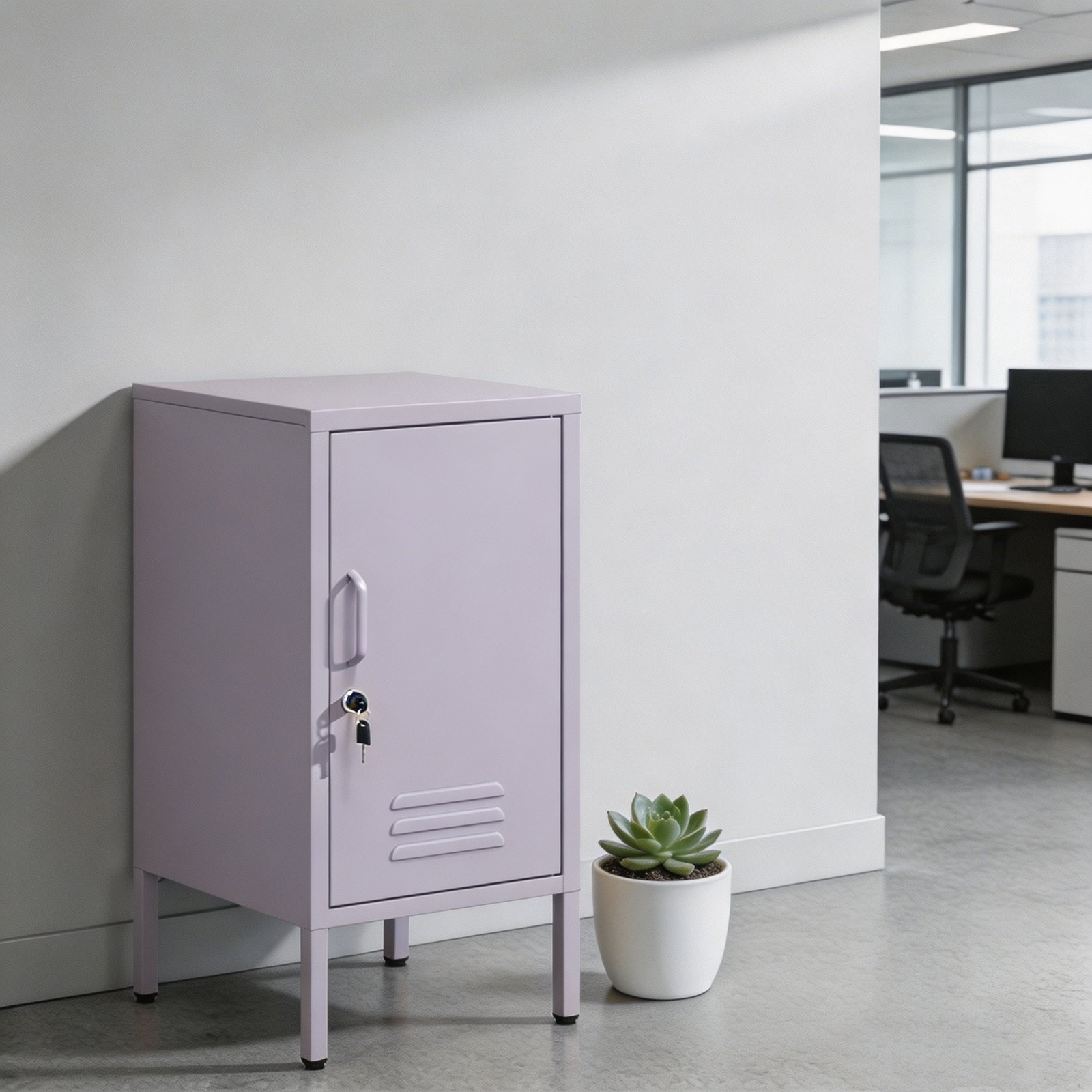 Metal Office Filing Cabinet, Lockable Storage Cabinet with 2 Adjustable Shelves for Documents, Modern Steel Side Table with Lock for Home Office, Bedroom Nightstand, Secure Ventilated Locker