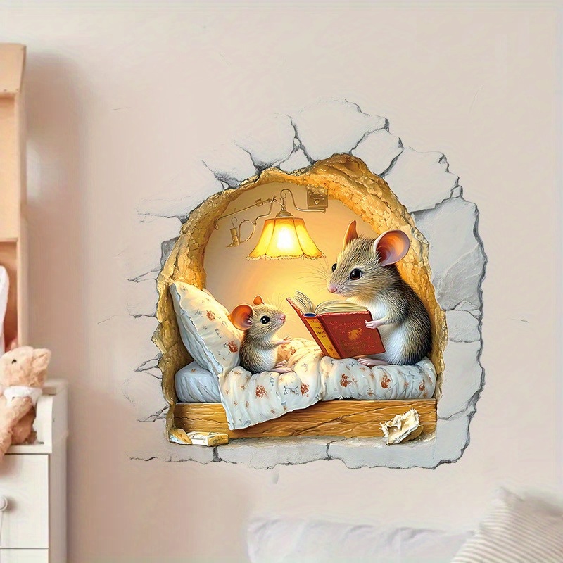Image of 1pc Mouse Wall Stickers, Animal Stickers, Home Art Decoration Stickers, Waterproof And Tear-off Wallpaper Stickers, Suitable For Living Room, Bedroom, Bathroom And Entrance Decoration Stickers