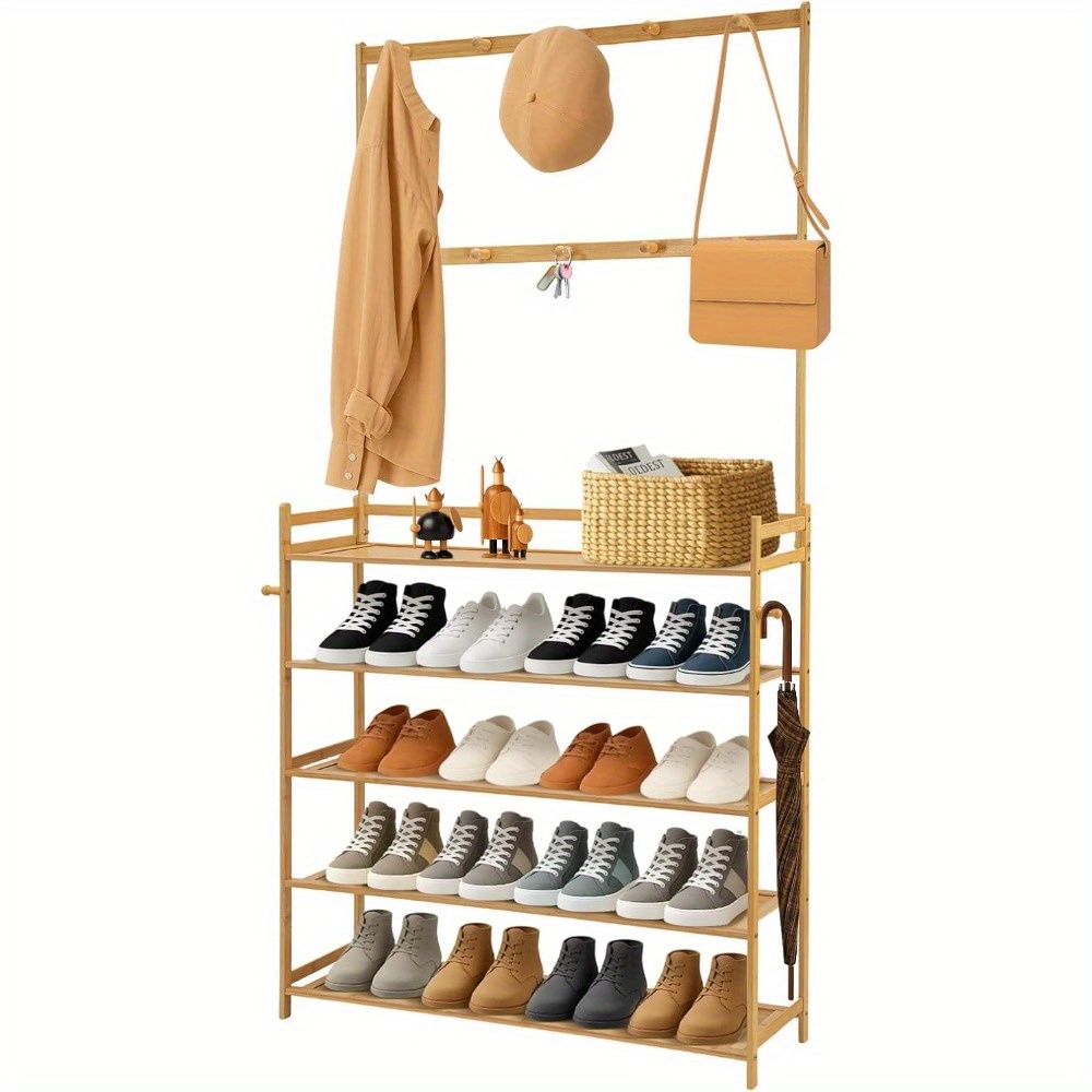 TEMU Hanging Shoe Rack With Integrated Home Clothing Storage, Shoe Cabinet Interior Organizer, Solid Wood Shoe Rack, Simple Shoe Rack, Shoe Rack,