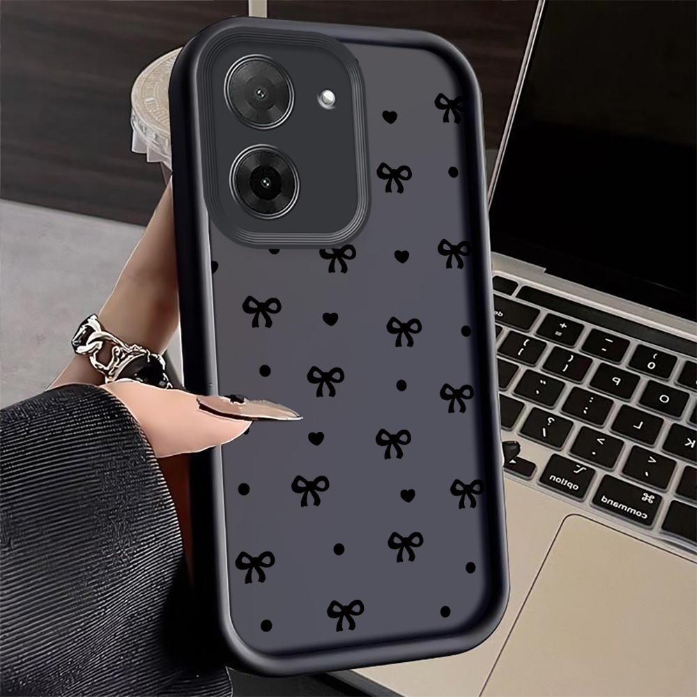 TEMU Phone Case: Black Bows And Hearts Fashionable Shockproof Anti-fingerprint Full Coverage Thick Protective Soft Case For Redmi Models 6a, 9, 9a,