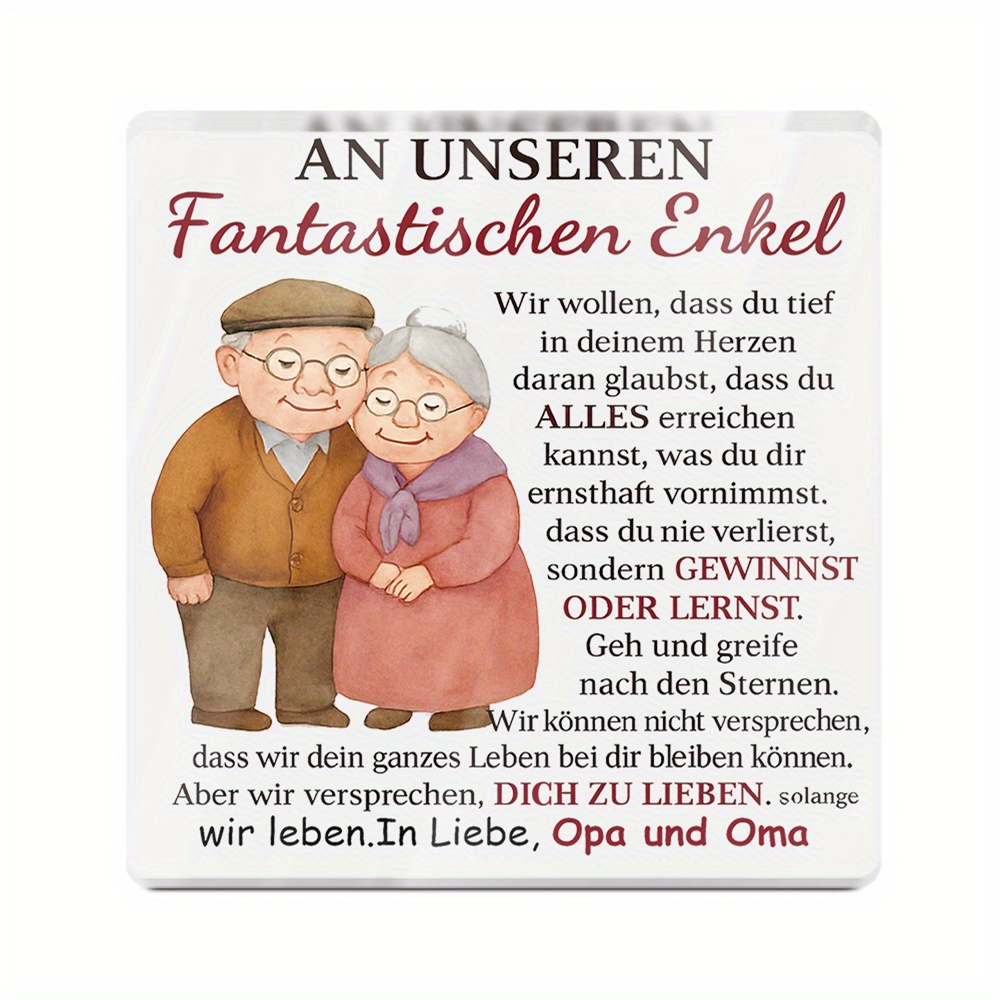 TEMU 2d Flat - [2d Flat] 3.94x3.94 Inches, 1pc Of German Acrylic Sign Desktop Decoration, For Our Grandson, A Desktop Ornament, A Gift For Birthdays,
