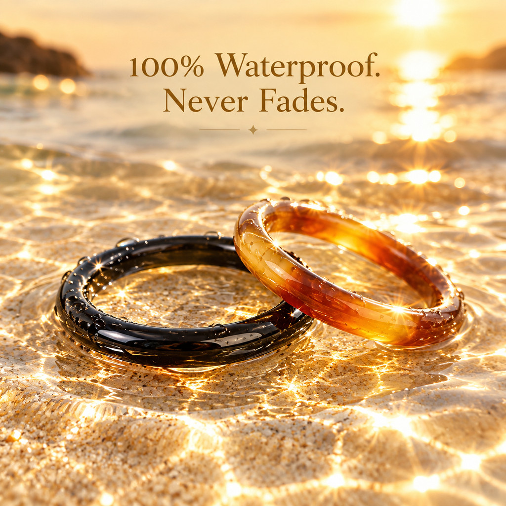 2pcs Black Agate & Brown Agate Natural Stone Ring Set