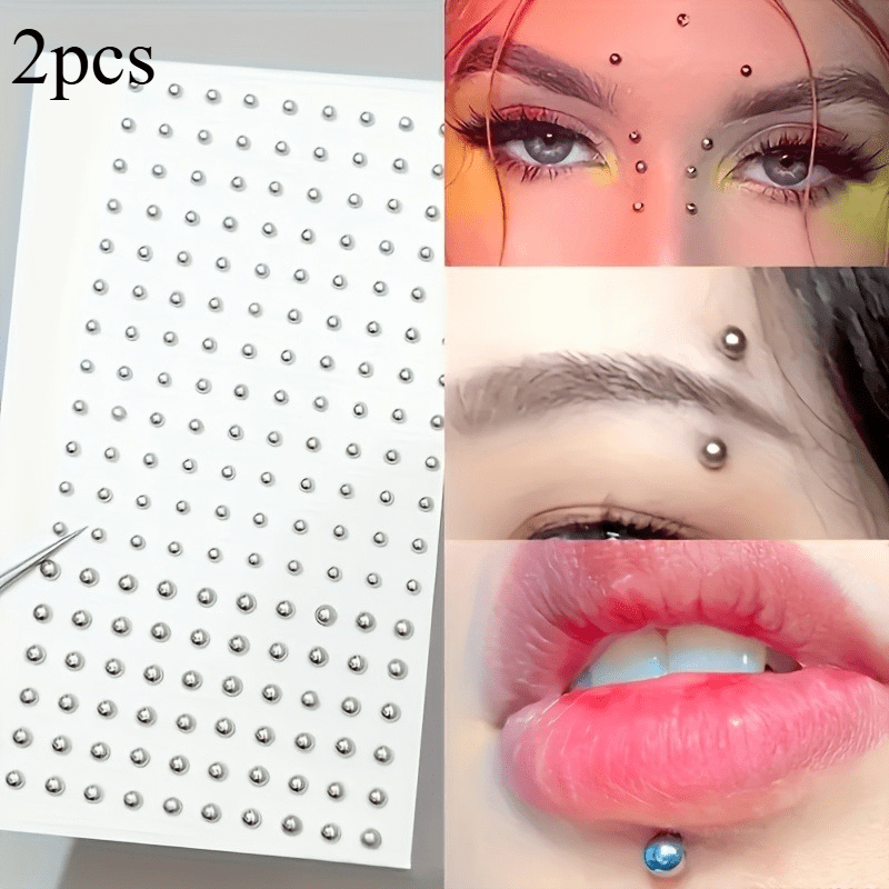 TEMU 2pcs Non-piercing Lip Nail Stickers Self-adhesive Waterproof Reusable Fake Lip Nails Eyebrow Nose Ring Body Navel Nail Additions Stage Makeup