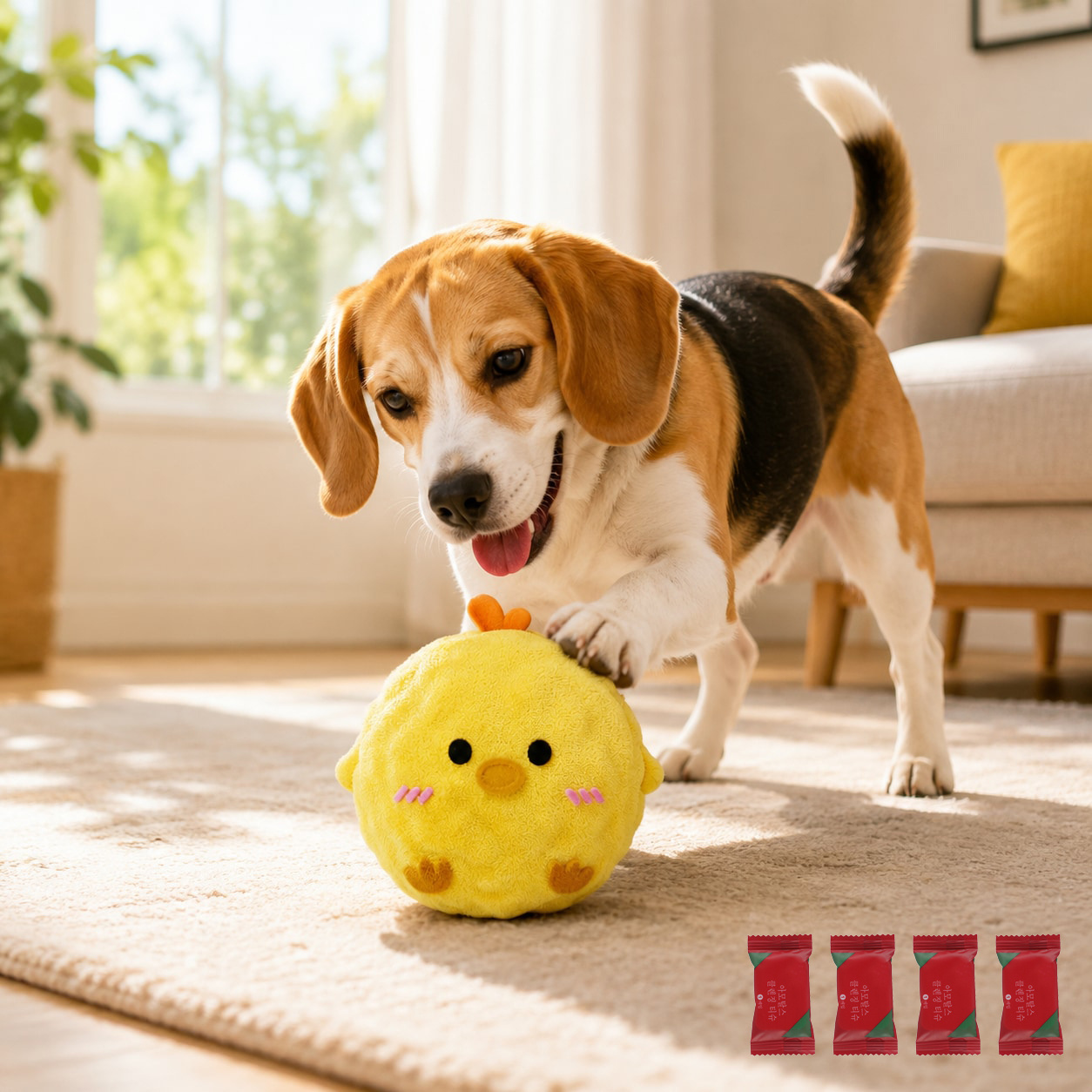 TEMU Pelota de Juguete para Mascotas, Pollo , Juguete de Sonido , Juguete de Entretenimiento y Juego para Perros y Gatos, con 4 Toallas de Limpieza