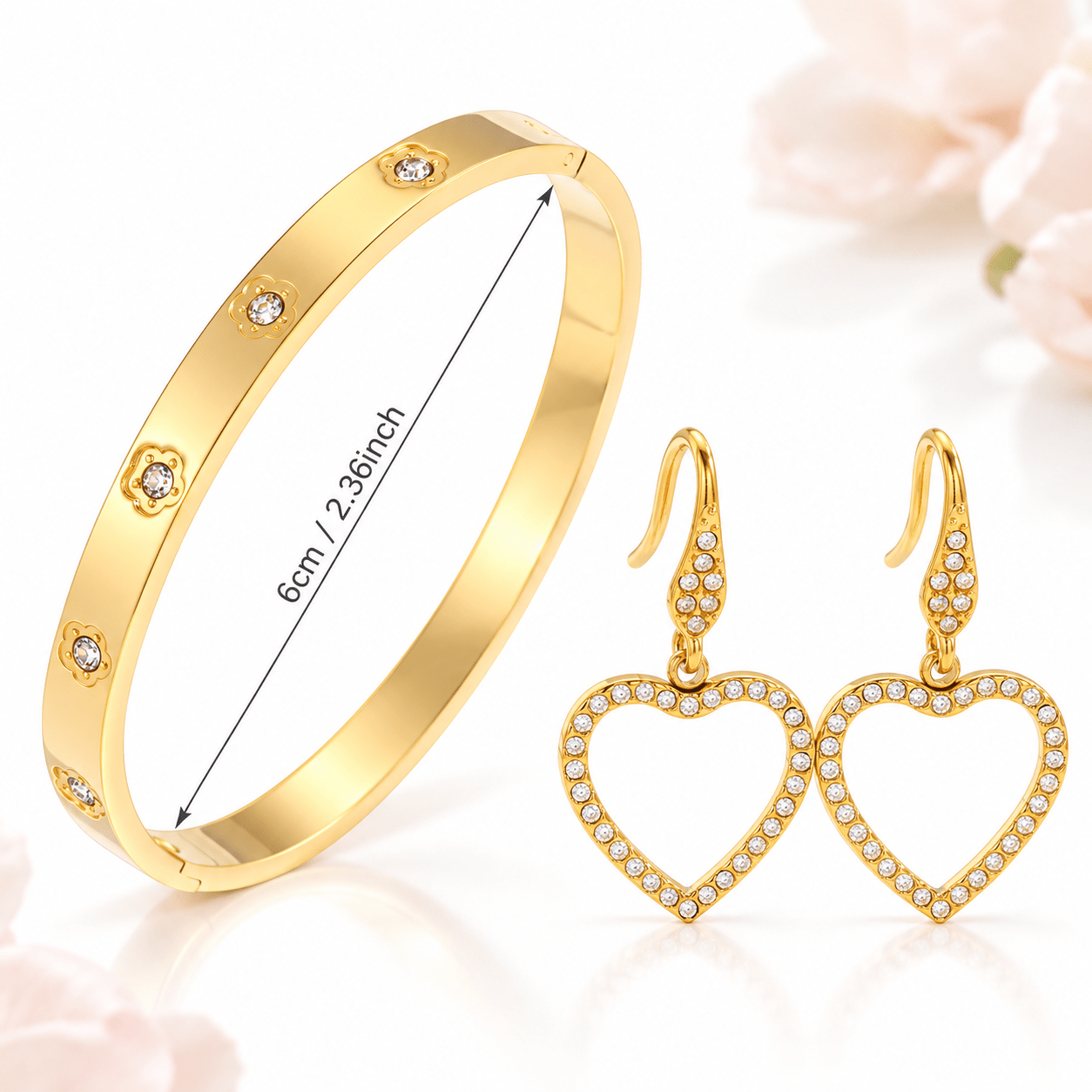 3pc 18K Gold Plated Bracelet and Earring Set, Matte Tray Design