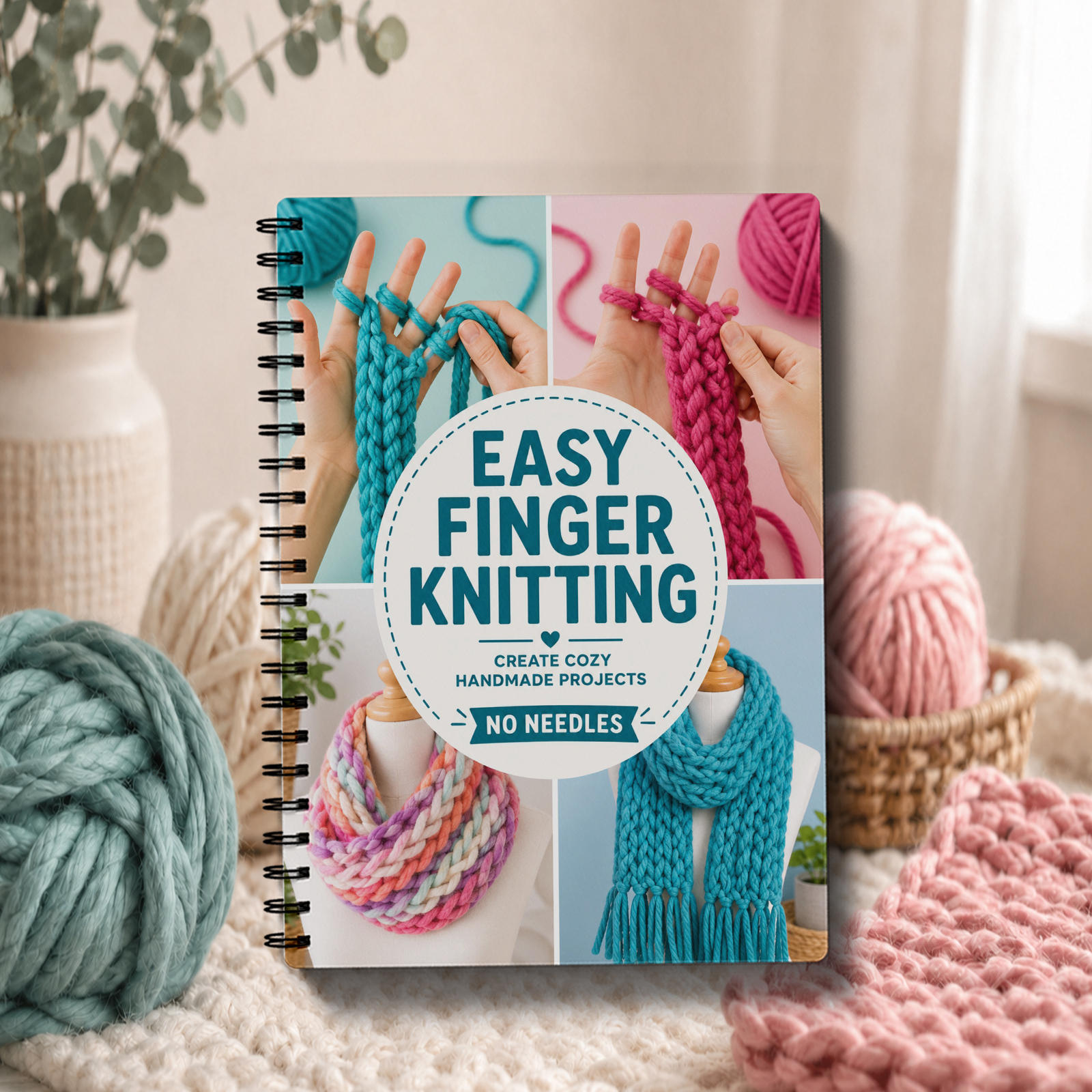 TEMU English Version Finger Knitting Notebook, Easy Finger Knitting, No Needle Yarn,hand Knitting, Headbands, Cowls, Blankets, Pillows, Home Decor,