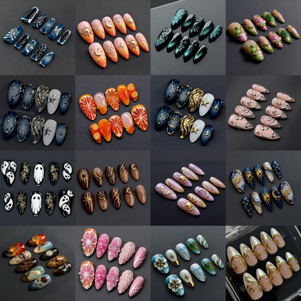 TEMU 40pcs 3d Relief Oil Painting Gradient Floral Nail Art Random Medium Length Almond Shape, Artistic Nails, Detachable Fake Nails, Press-on Nails,