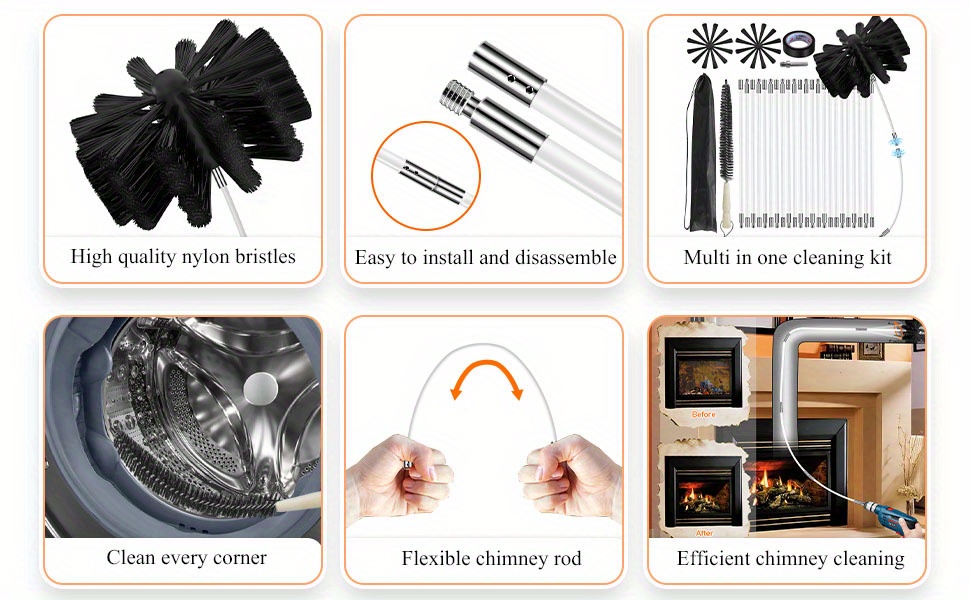 30feet chimney sweep kit dryer vent cleaner with 23 nylon rods rotary chimney cleaning system for   fireplace sewage pipe fume hood reusable plastic   set details 1