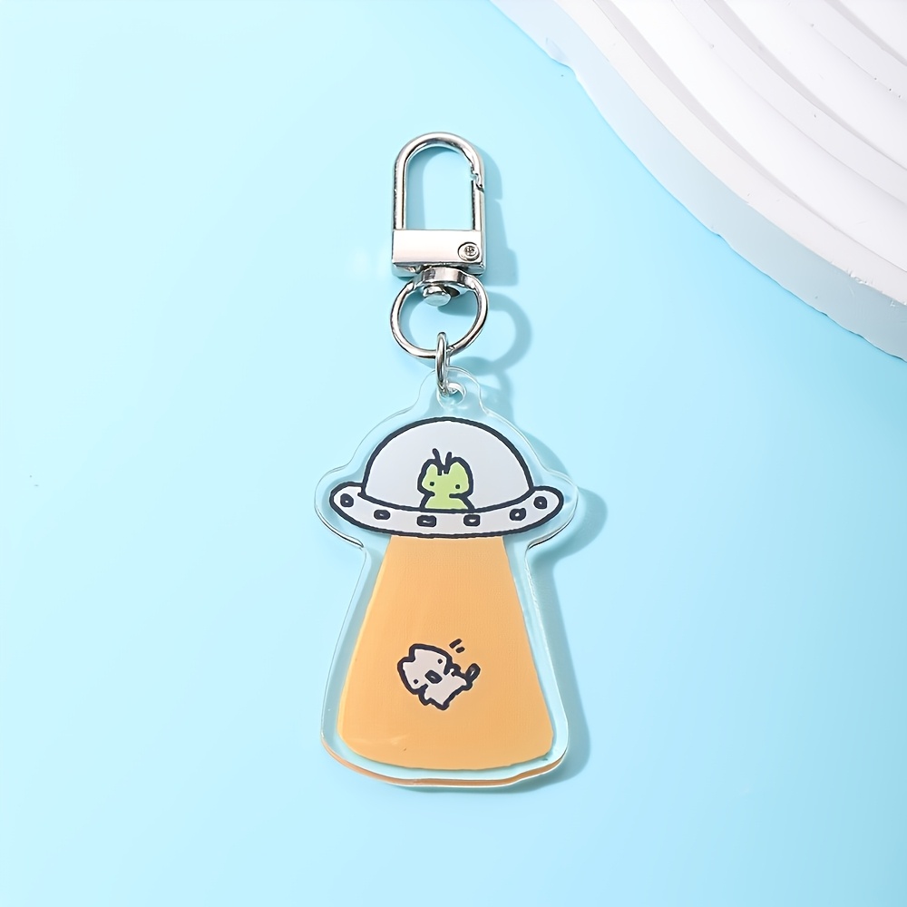 TEMU 2d Flat - [2d Plane] Ufo Cat Acrylic Keychain, Decorative Bag Charm, Cute Backpack Pendant Keychain, Gift For Ladies Keychain Pendant