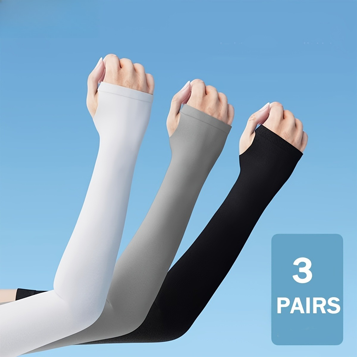 TEMU 3 Pairs Men Women Summer Arm Sleeves - Lightweight Breathable Fabric, Elastic Arm Covers For Outdoor Sports And Casual Wear, White/gray/black,