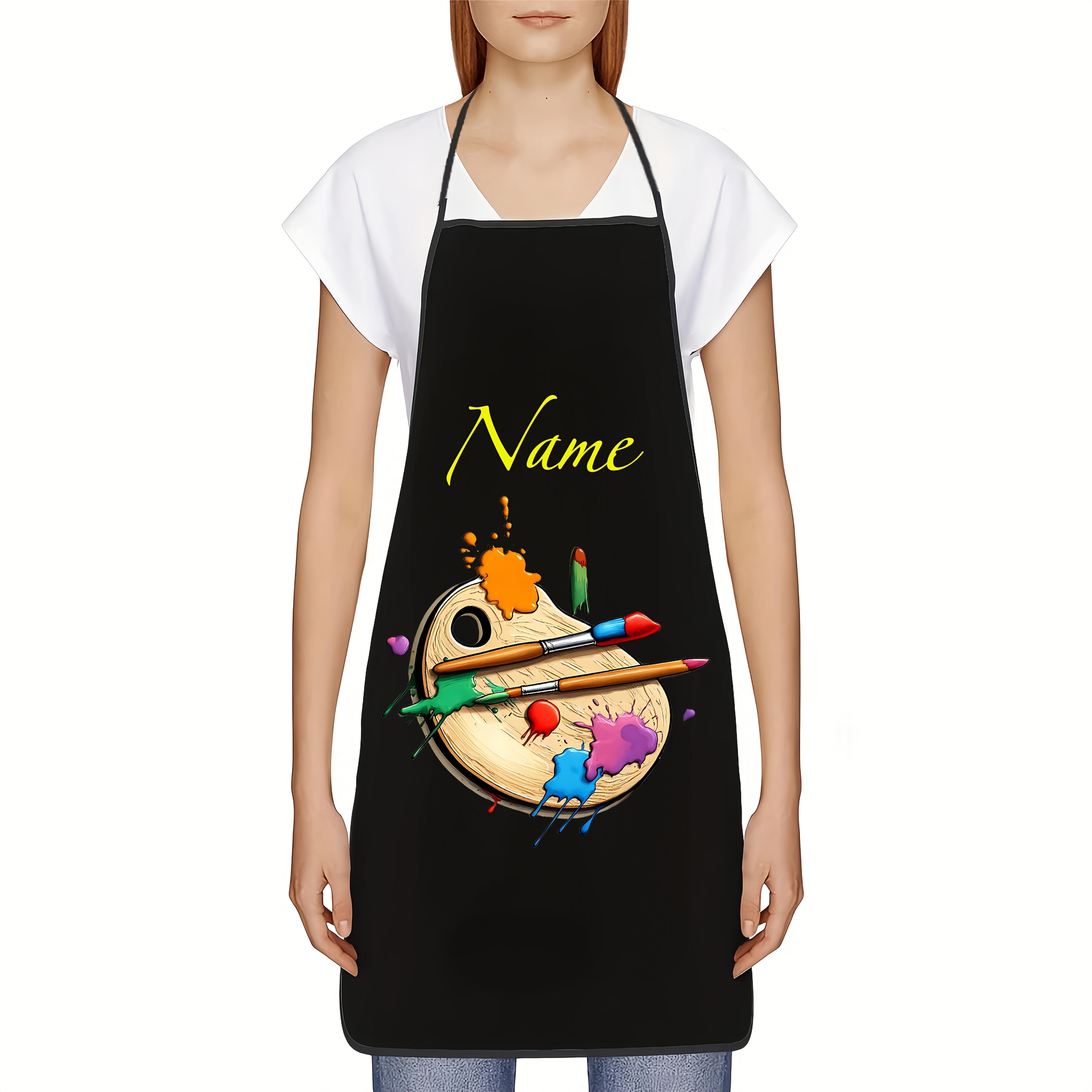 TEMU Custom 1pc Personalized Artist Apron - Customizable With Name/text, Professional Palette Design, Includes Paint Cups, Durable Polyester Apron,
