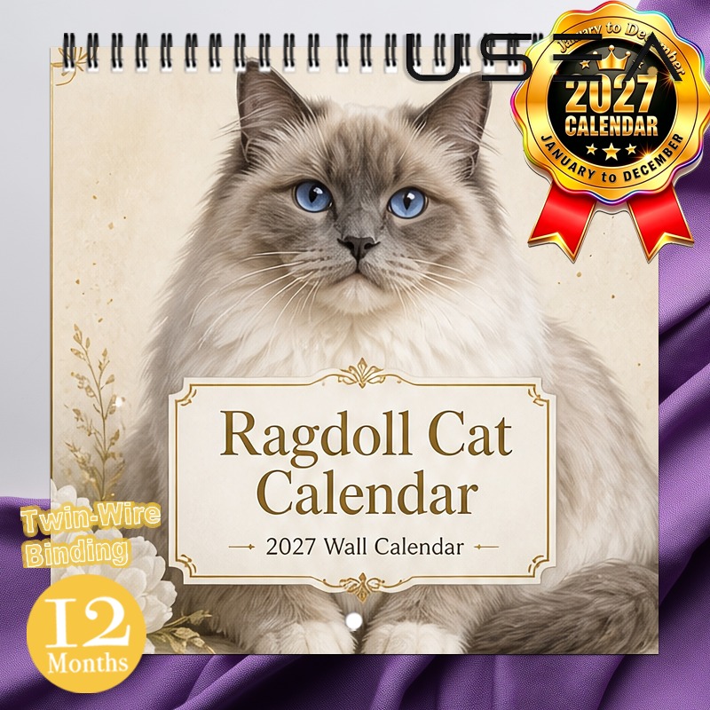 TEMU Calendrier Mural 2027 Calendrier Mural Chat Ragdoll 2027, Calendrier Suspendu à Spirale Double 12 Mois, Carré 8,3x8,3 Pouces avec Inscriptibles,