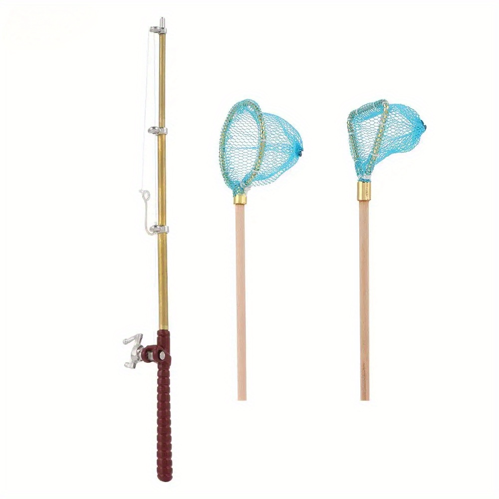 1:12 Miniature Fishing Rod Fish Pole Net Dollhouse Decoration Doll Accessories Scene Model Micro Landscape Fairy Garden