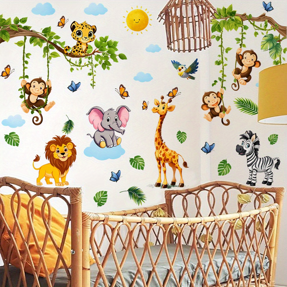 4pcs Wall Decals - Vibrant Forest Animals & Plants Stickers For Bedroom, Living Room, Or Balcony Decor, Plastic Wall Art With , Giraffes, , And More, Jungle Theme Decor