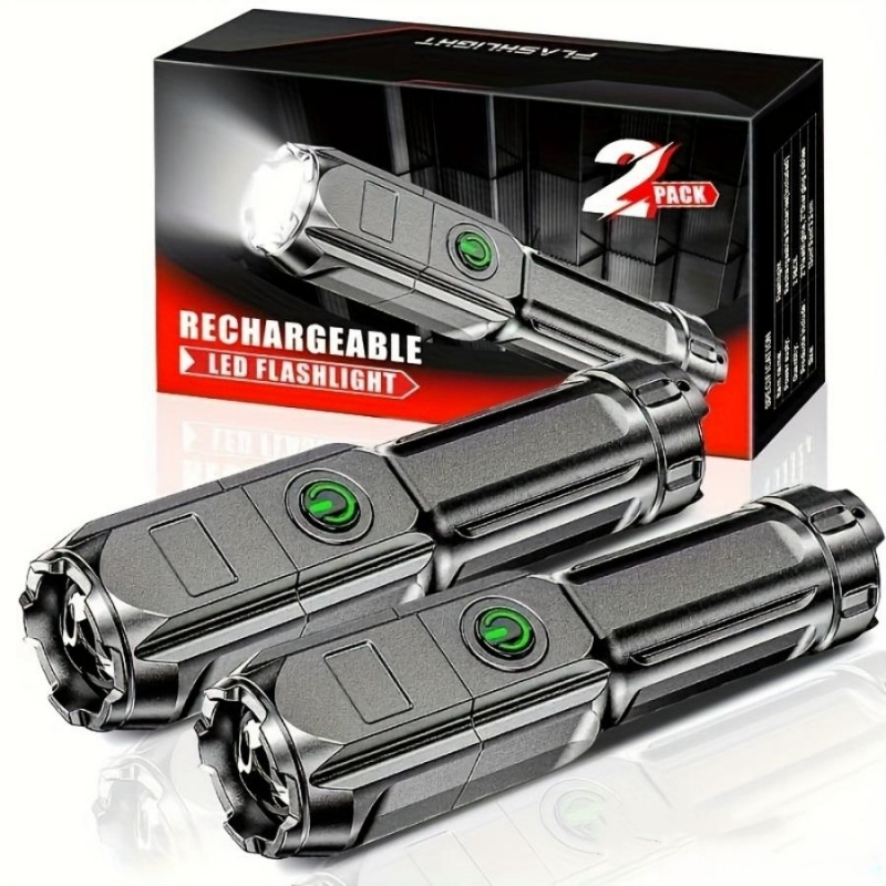 

2 Portable Flashlights, Usb Rechargeable Waterproof Flashlights, 3 , Suitable For Hiking And Camping