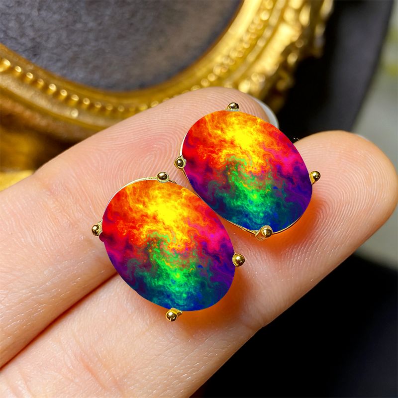 Oval Earrings With Gorgeous Gradient Color, Unique Stylish Design, Suitable For Daily , Date, Perfect As Valentine's Day, Anniversary, Birthday Gift Jewelry For Women