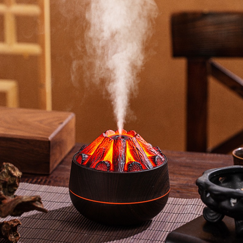 Umidificator Carbon Fire, Umidificator Lemne de Foc, Design Granule de Lemn cu Flacără, Umidificator Silențios Mic de Birou, Tensiune de Operare ≤36V, Nu Necesită Baterii