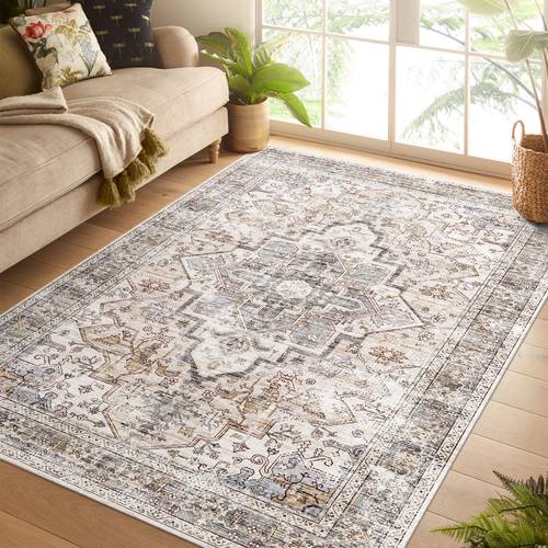 1pc vintage boho area mat non slip machine washable large mat 100 polyester bohemian floor mat with intricate geometric floral patterns for living room bedroom farmhouse office dorm soft indoor home decor bedroom accent rustic farmhouse style nonslip backing living room mat