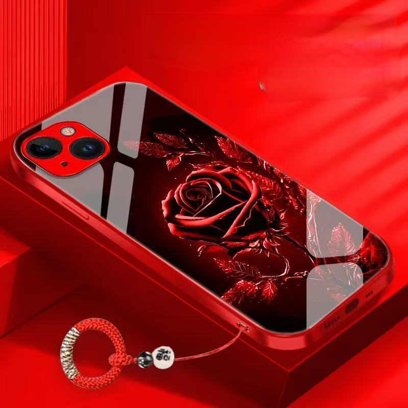 TEMU Phone Case: Cool Flower Creative Ring Strap Glass Phone Case - Compatible With Iphone 17, 17 Pro, 17 Air, 16 Pro Max/16/15 Pro/14