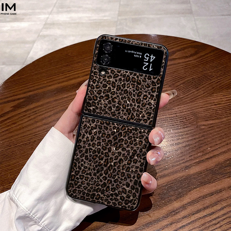 TEMU Phone Case - Stylish Material With Shiny Leopard Print Design, Suitable For Protective Cases For 's Foldable Series Including Galaxy Z Flip 4, Z