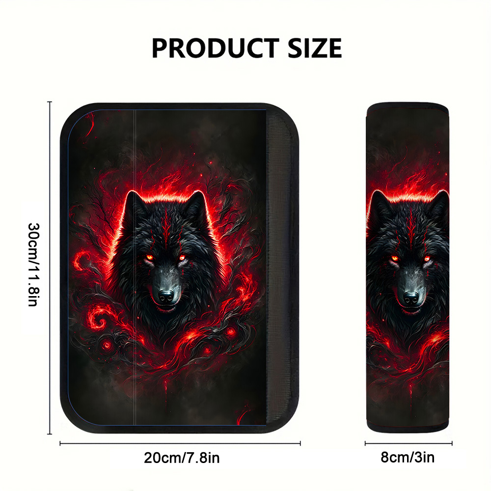 TEMU 2pcs Cool Black Wolf Flame Print Car Seat Belt Shoulder Pads, Easy To Remove, Suitable For Daily & Long Drives, Car Accessories And Backpacks,