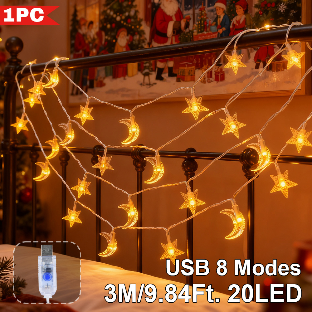 1pc Indoor String Lights, Usb Powered, Warm White, 80/40/20 Led Fairy Lights With 8 , For Living Room, Bedroom, Dorm, Christmas, , Wedding, Perfect Fireplace Mantel & Wall Decor For